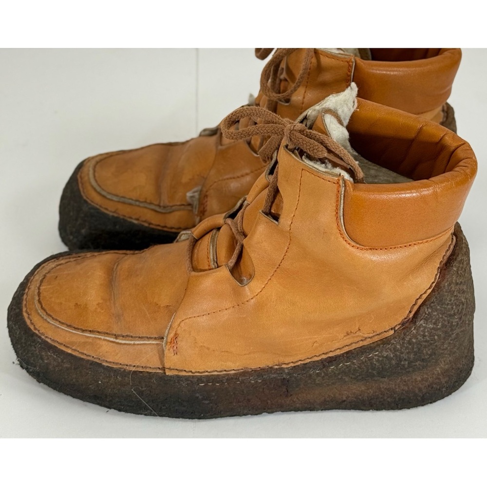 Blonde Men’s Vintage 70s Tan Leather Sherpa Lined  Ankle Boots, size 11